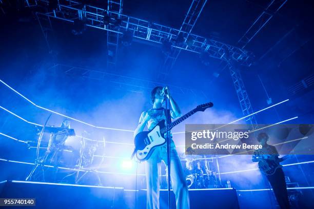 Tom Ogden, Joe Donovan and Charlie Salt of Blossoms perform live on stage at O2 Academy Leeds on May 7, 2018 in Leeds, England.