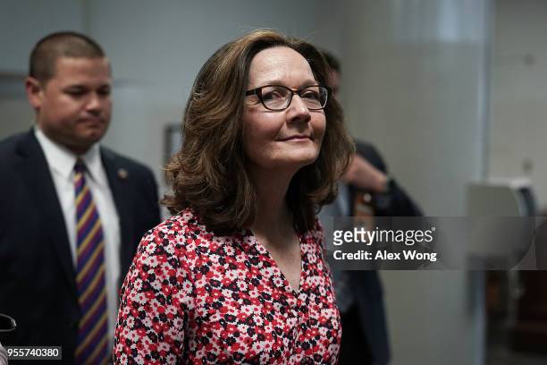 Nominee Gina Haspel is seen waiting for the Senate subway while she is on Capitol Hill for meetings with senators May 7, 2018 in Washington, DC....