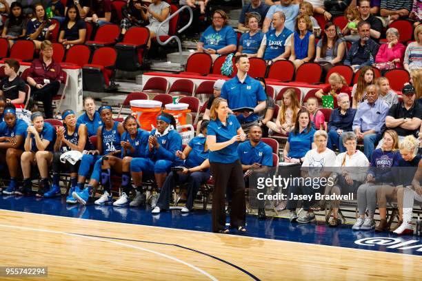 Head Coach Cheryl Reeve of the Minnesota Lynx looks on during the pre season game against the Washington Mystics on May 6, 2018 at the Wells Fargo...