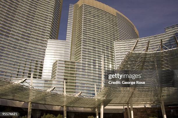 The driveway entrance and highrise of the Aria Casino and Hotel, located in the new CityCenter, is seen in this 2009 Las Vegas, Nevada, winter...