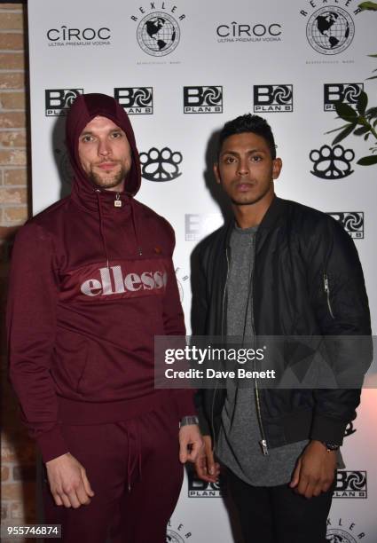 Ed Skrein and Sean Sagar attend the Rexler launch party hosted by Plan B, drinks provided by Ciroc, at Kadie's Club on May 3, 2018 in London, England.