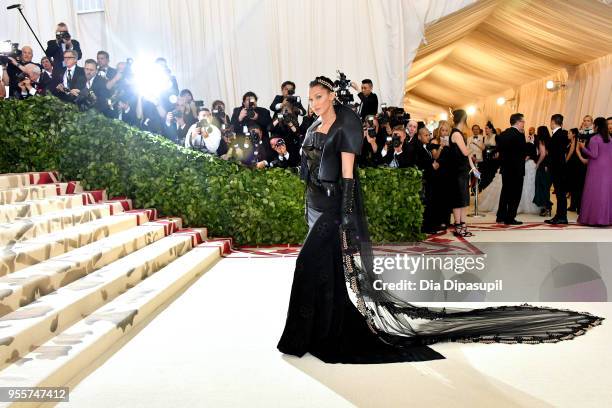 Bella Hadid attends the Heavenly Bodies: Fashion & The Catholic Imagination Costume Institute Gala at The Metropolitan Museum of Art on May 7, 2018...