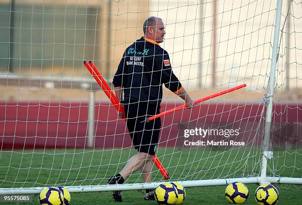 Thomas Schaaf, head coach of Bremen seen during the Werder Bremen training session at the Al Wasl training ground on January 4, 2010 in Dubai, United...
