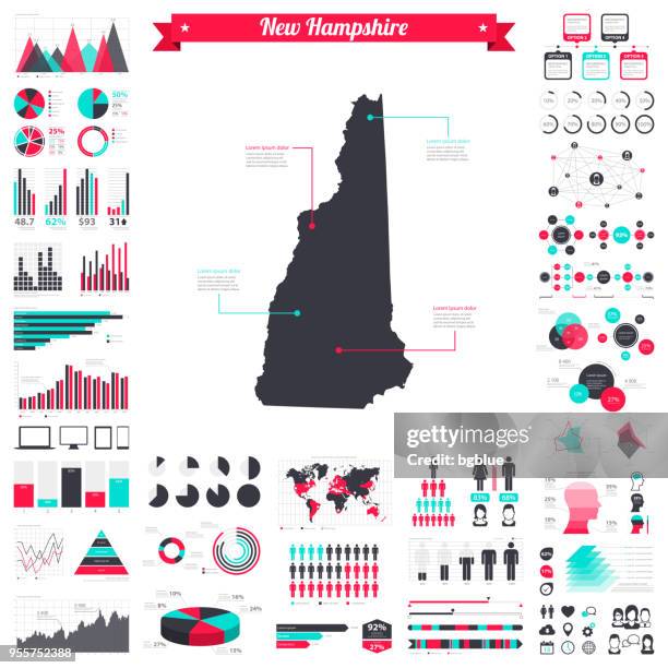 new hampshire map with infographic elements - big creative graphic set - concord new hampshire stock illustrations