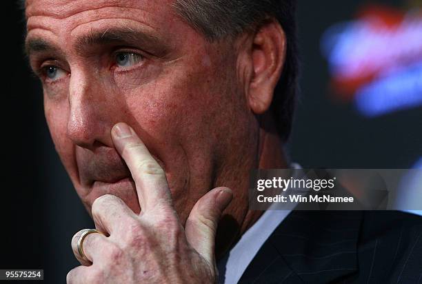 Washington Redskins General Manager Bruce Allen speaks during a press conference on the dismissal of Head Coach Jim Zorn at Redskins Park January 4,...