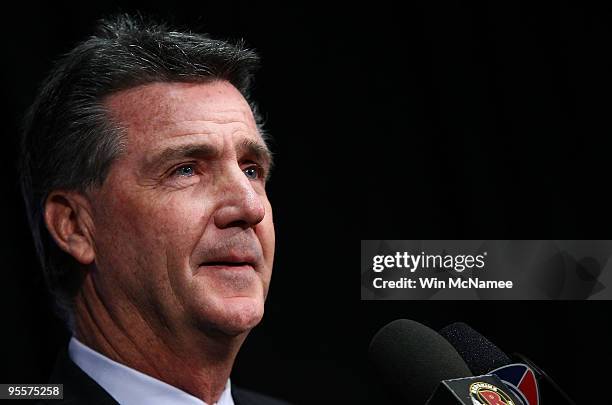 Washington Redskins General Manager Bruce Allen speaks during a press conference on the dismissal of Head Coach Jim Zorn at Redskins Park January 4,...