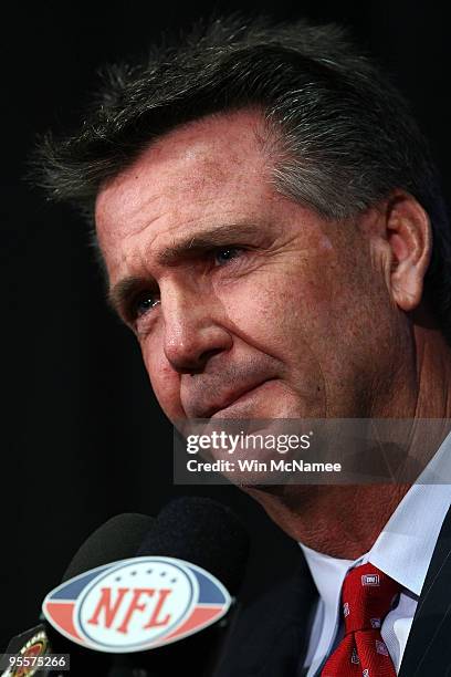 Washington Redskins General Manager Bruce Allen speaks during a press conference on the dismissal of Head Coach Jim Zorn at Redskins Park January 4,...