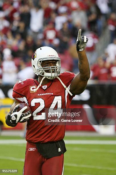 Arizona Cardinals safety Adrian Wilson celebrates an interception during a game against the St. Louis Rams at University of Phoenix Stadium on...