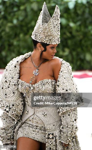 Met Gala Host Rihanna attends the Heavenly Bodies: Fashion & The Catholic Imagination Costume Institute Gala at The Metropolitan Museum of Art on May...