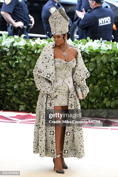 Met Gala Host Rihanna attends the Heavenly Bodies: Fashion & The Catholic Imagination Costume Institute Gala at The Metropolitan Museum of Art on May...