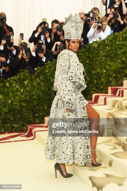 Rihanna attends the Heavenly Bodies: Fashion & The Catholic Imagination Costume Institute Gala at The Metropolitan Museum of Art on May 7, 2018 in...