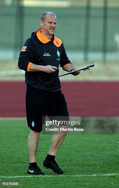 Thomas Schaaf, head coach of Bremen seen during the Werder Bremen training session at the Al Wasl training ground on January 4, 2010 in Dubai, United...