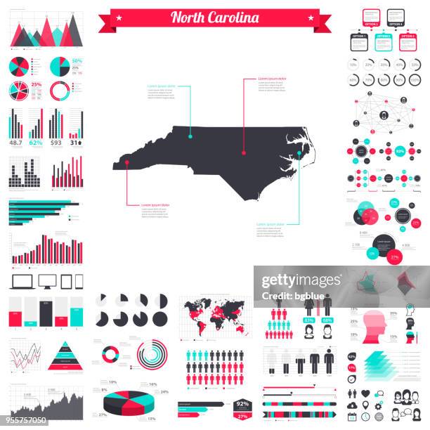 north carolina map with infographic elements - big creative graphic set - raleigh stock illustrations