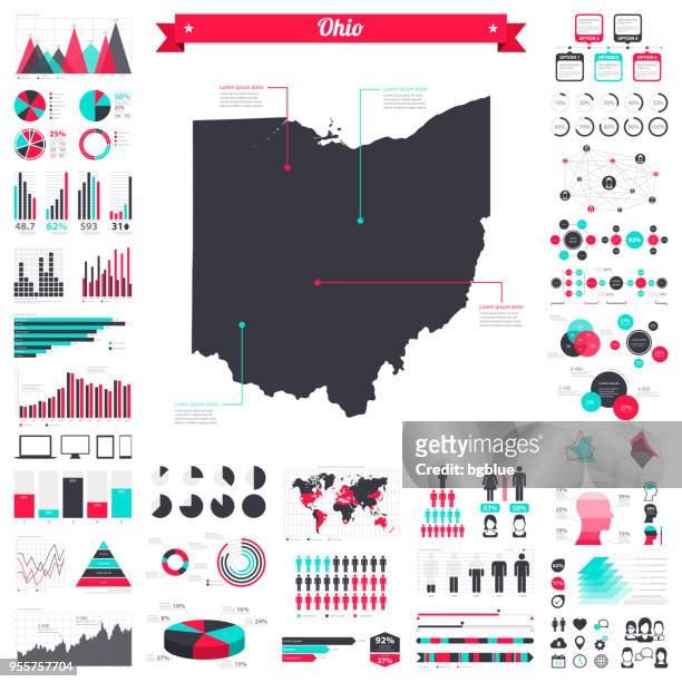ohio-karte mit infografik elemente - große kreativ-grafik-set - ohio stock-grafiken, -clipart, -cartoons und -symbole