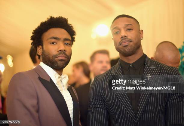 Donald Glover and Michael B. Jordan attend the Heavenly Bodies: Fashion & The Catholic Imagination Costume Institute Gala at The Metropolitan Museum...