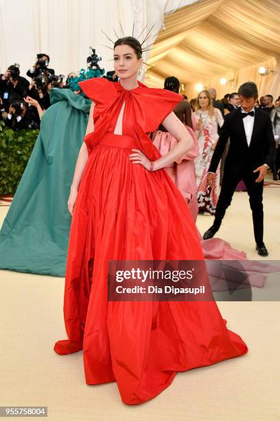 Anne Hathaway attends the Heavenly Bodies: Fashion & The Catholic Imagination Costume Institute Gala at The Metropolitan Museum of Art on May 7, 2018...