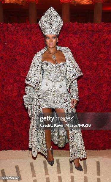 Rihanna attends the Heavenly Bodies: Fashion & The Catholic Imagination Costume Institute Gala at The Metropolitan Museum of Art on May 7, 2018 in...