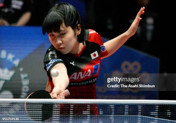 Miu Hirano of Japan competes against Ganna Gaponova of Ukraine during the Women's Quarter Final between Japan and Ukraine on day five of the World...