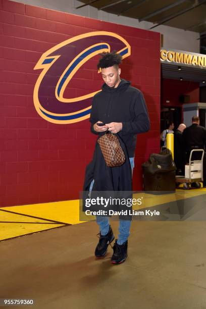 Malachi Richardson of the Toronto Raptors arrives before Game Four of the Eastern Conference Semifinals against the Cleveland Cavaliers during the...