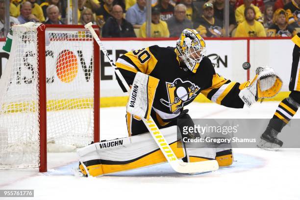 Matt Murray of the Pittsburgh Penguins makes a first period save while playing the Washington Capitals in Game Six of the Eastern Conference Second...