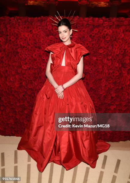 Anne Hathaway attends the Heavenly Bodies: Fashion & The Catholic Imagination Costume Institute Gala at The Metropolitan Museum of Art on May 7, 2018...