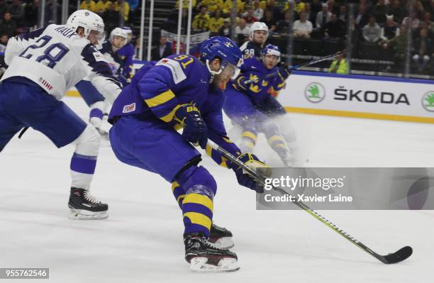 Magnus Paajarvi of Sweden in action during the 2018 IIHF Ice Hockey World Championship Group A between Sweden and France at Royal Arena on May 7,...