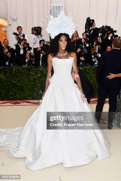 Winnie Harlow attends the Heavenly Bodies: Fashion & The Catholic Imagination Costume Institute Gala at The Metropolitan Museum of Art on May 7, 2018...