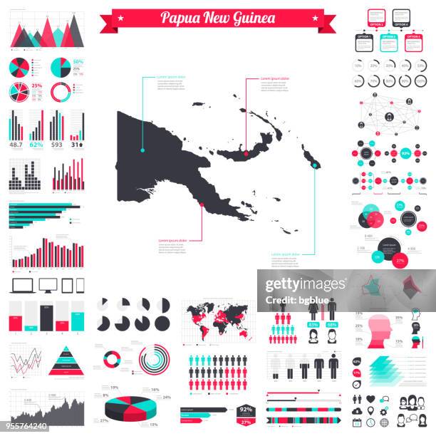 papua new guinea map with infographic elements - big graphic set - oceanian stock illustrations