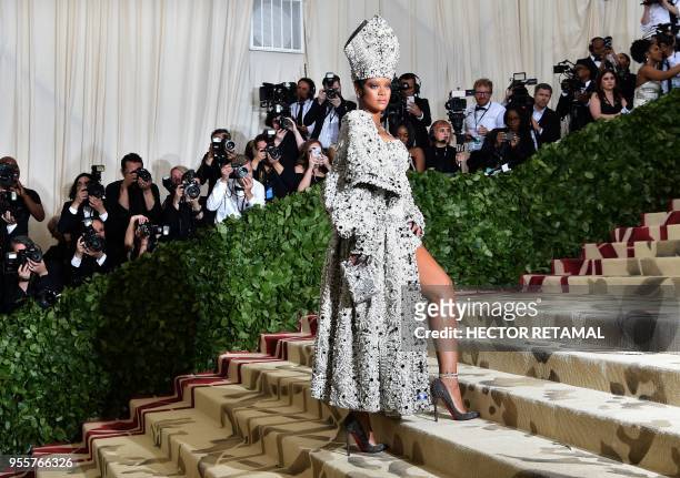 Rihanna arrives for the 2018 Met Gala on May 7 at the Metropolitan Museum of Art in New York. - The Gala raises money for the Metropolitan Museum of...
