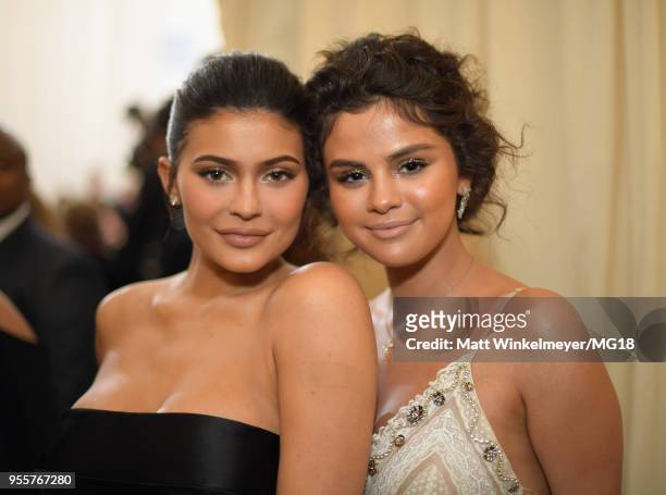 Kylie Jenner and Selena Gomez attends the Heavenly Bodies: Fashion & The Catholic Imagination Costume Institute Gala at The Metropolitan Museum of...