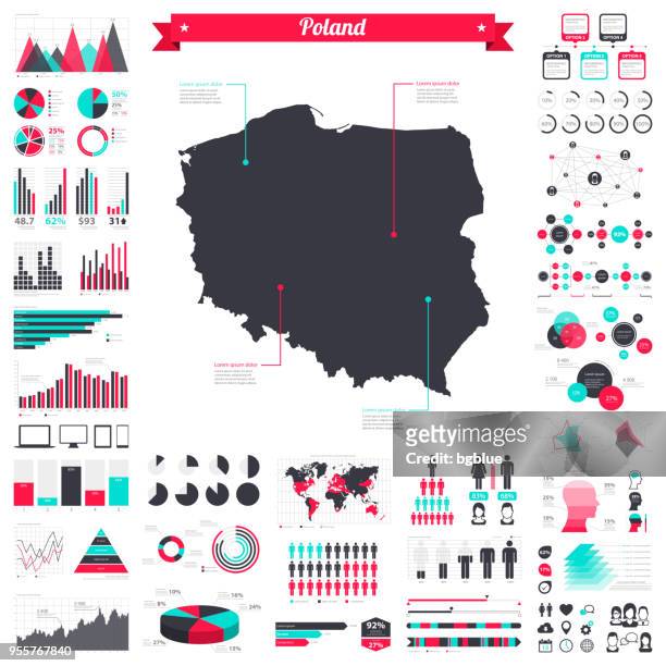 illustrazioni stock, clip art, cartoni animati e icone di tendenza di mappa della polonia con elementi infografici - grande set grafico creativo - polonia