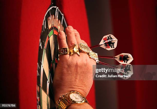 Martin Adams of England in action against Anthony Fleet of Australia during the First Round Match of World Professional Darts Championship at The...