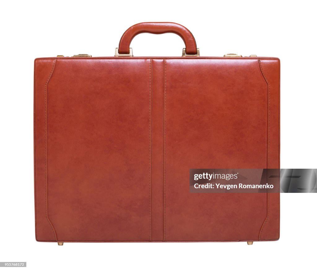 Brown leather briefcase isolated on white background