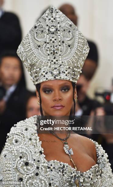 Rihanna arrives for the 2018 Met Gala on May 7 at the Metropolitan Museum of Art in New York. The Gala raises money for the Metropolitan Museum of...