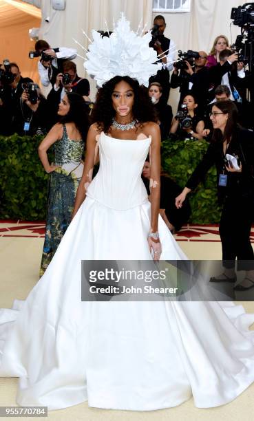 Winnie Harlow attends the Heavenly Bodies: Fashion & The Catholic Imagination Costume Institute Gala at The Metropolitan Museum of Art on May 7, 2018...