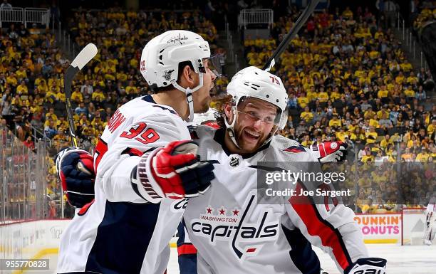 Alex Chiasson of the Washington Capitals celebrates his second period goal against the Pittsburgh Penguins in Game Six of the Eastern Conference...