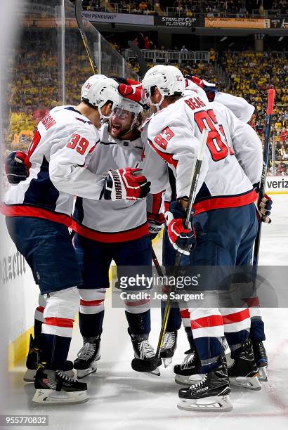 Alex Chiasson of the Washington Capitals celebrates his second period goal against the Pittsburgh Penguins in Game Six of the Eastern Conference...