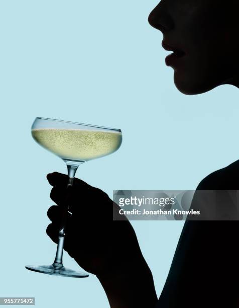 silhouette of female holding champagne - alcohol and women photos et images de collection