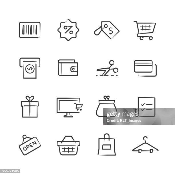 shopping icons-skizzenhafte serie - part of a series stock-grafiken, -clipart, -cartoons und -symbole