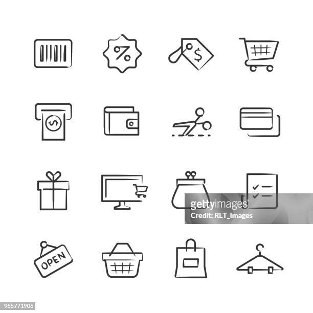 shopping icons — sketchy series - sketch stock illustrations