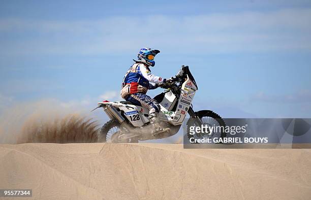 Slovakia's Stefan Svitko rides his KTM during the 3rd stage of the Dakar 2010 between La Rioja and Fiambala, Argentina, on January 4, 2010. France's...