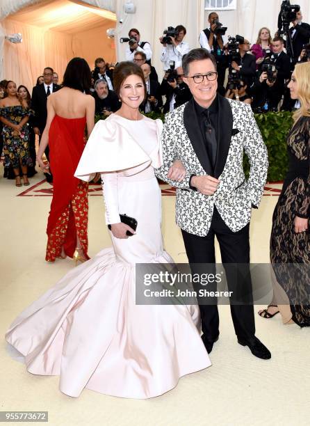 Evelyn McGee-Colbert and Stephen Colbert attend the Heavenly Bodies: Fashion & The Catholic Imagination Costume Institute Gala at The Metropolitan...