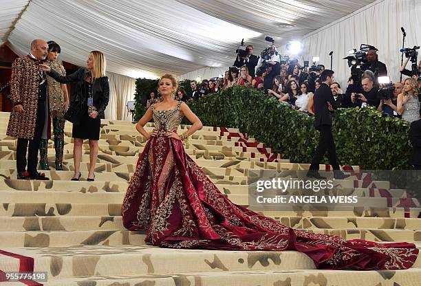 Blake Lively arrives for the 2018 Met Gala on May 7 at the Metropolitan Museum of Art in New York. The Gala raises money for the Metropolitan Museum...