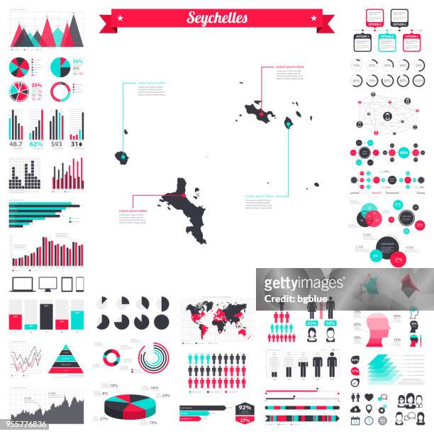 seychelles map with infographic elements - big creative graphic set - seychelles stock illustrations