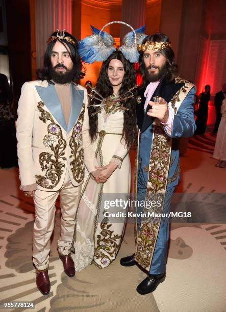 Alessandro Michele, Lana del Rey, and Jared Leto attend the Heavenly Bodies: Fashion & The Catholic Imagination Costume Institute Gala at The...