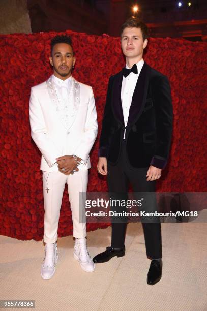 Lewis Hamilton and Ansel Elgort attend the Heavenly Bodies: Fashion & The Catholic Imagination Costume Institute Gala at The Metropolitan Museum of...