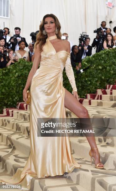 Gisele Bundchen arrives for the 2018 Met Gala on May 7 at the Metropolitan Museum of Art in New York. - The Gala raises money for the Metropolitan...