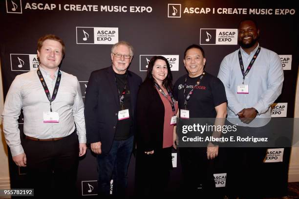 Edward Ginis Founder & CEO, OpenPlay, moderator Dennis Dreith, Shari Hoffman CEO, Transparence, Ray Young CEO, RightsLedger, and Dae Bogan attend the...