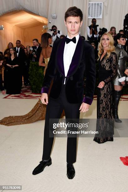 Ansel Elgort attends the Heavenly Bodies: Fashion & The Catholic Imagination Costume Institute Gala at The Metropolitan Museum of Art on May 7, 2018...