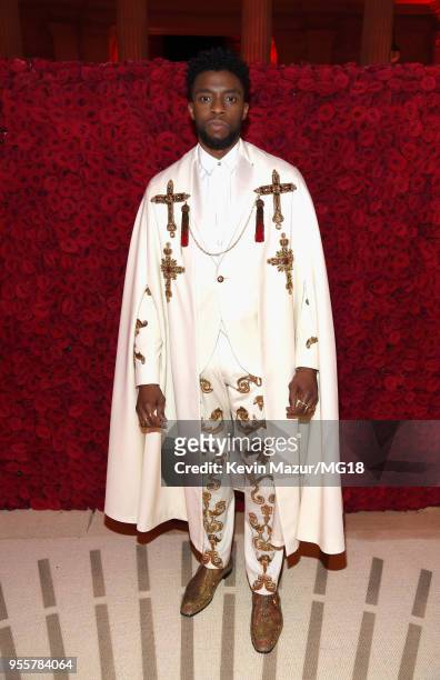 Chadwick Boseman attends the Heavenly Bodies: Fashion & The Catholic Imagination Costume Institute Gala at The Metropolitan Museum of Art on May 7,...
